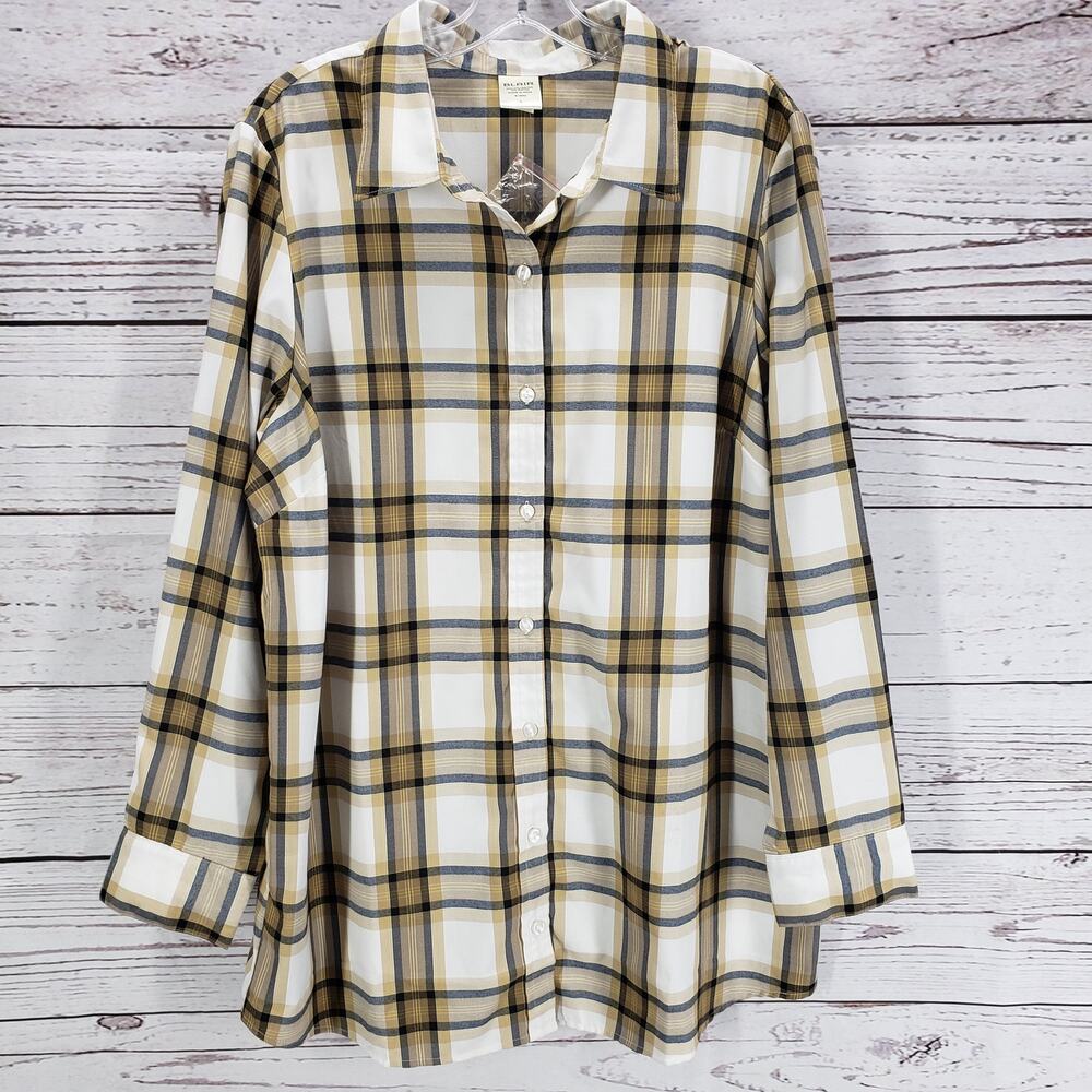 Blair White Brown Plaid Button Up Long Sleeve Shirt Size Large